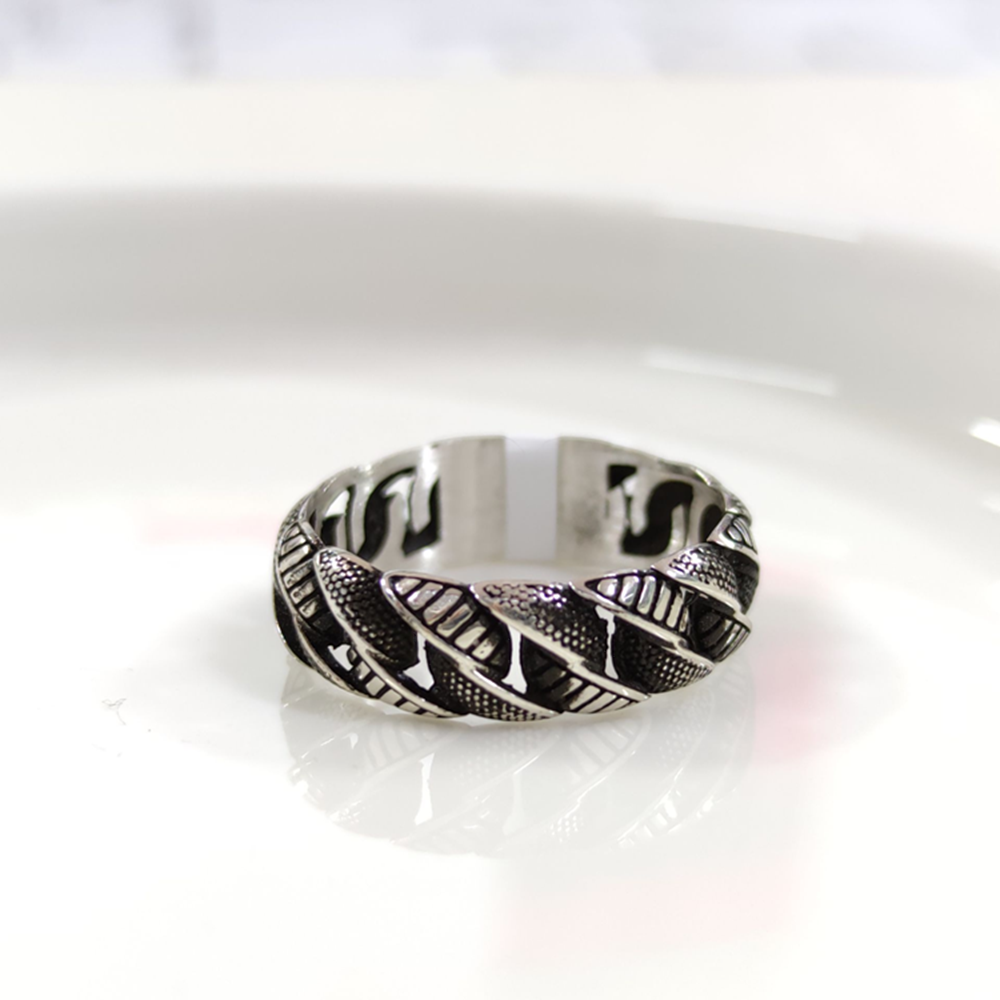 7 MM GÜMÜŞ BOMBELİ DESENLİ OKSİTLİ ALYANS YÜZÜK - 28