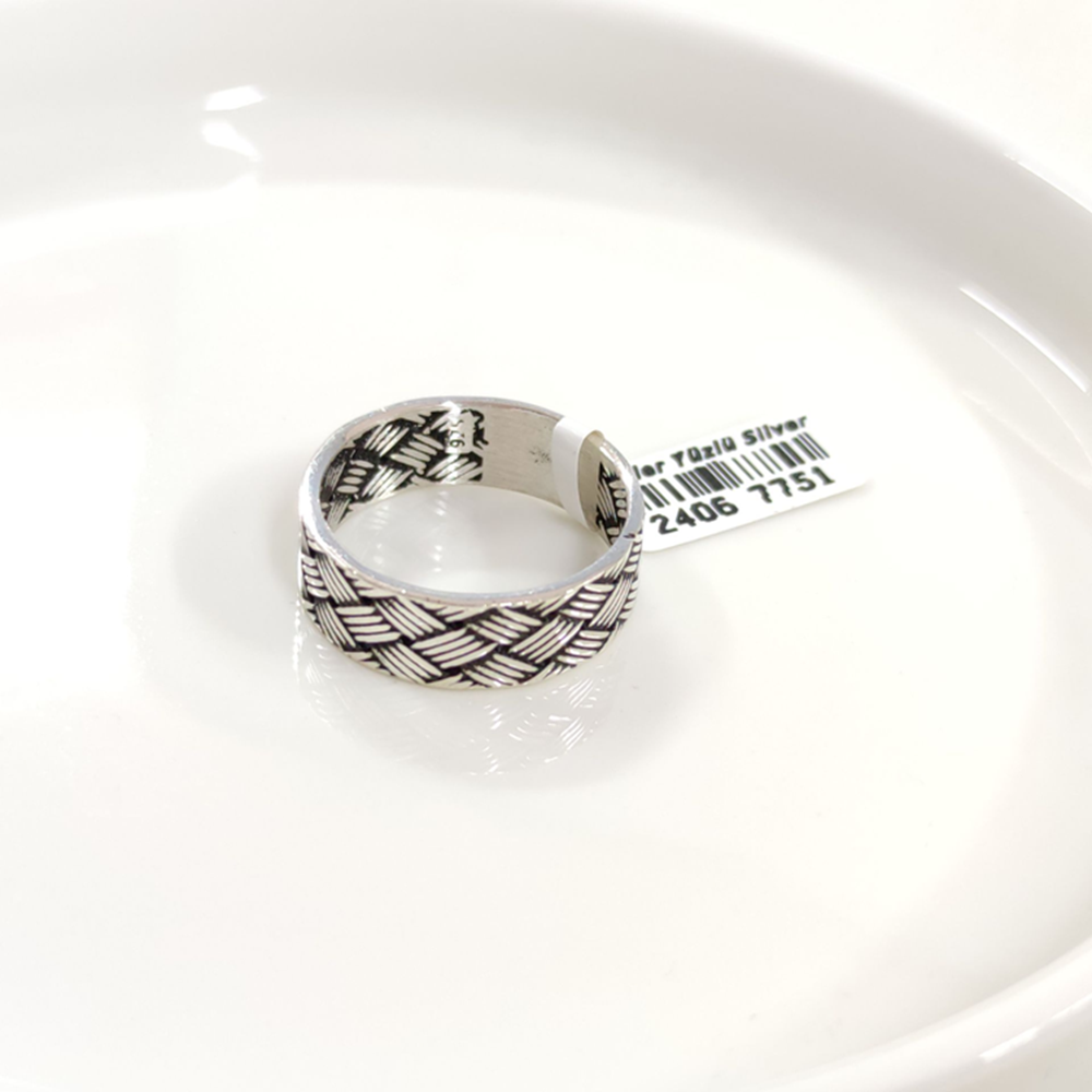 7,70 MM GÜMÜŞ ÖRGÜ DESENLİ OKSİTLİ ALYANS YÜZÜK