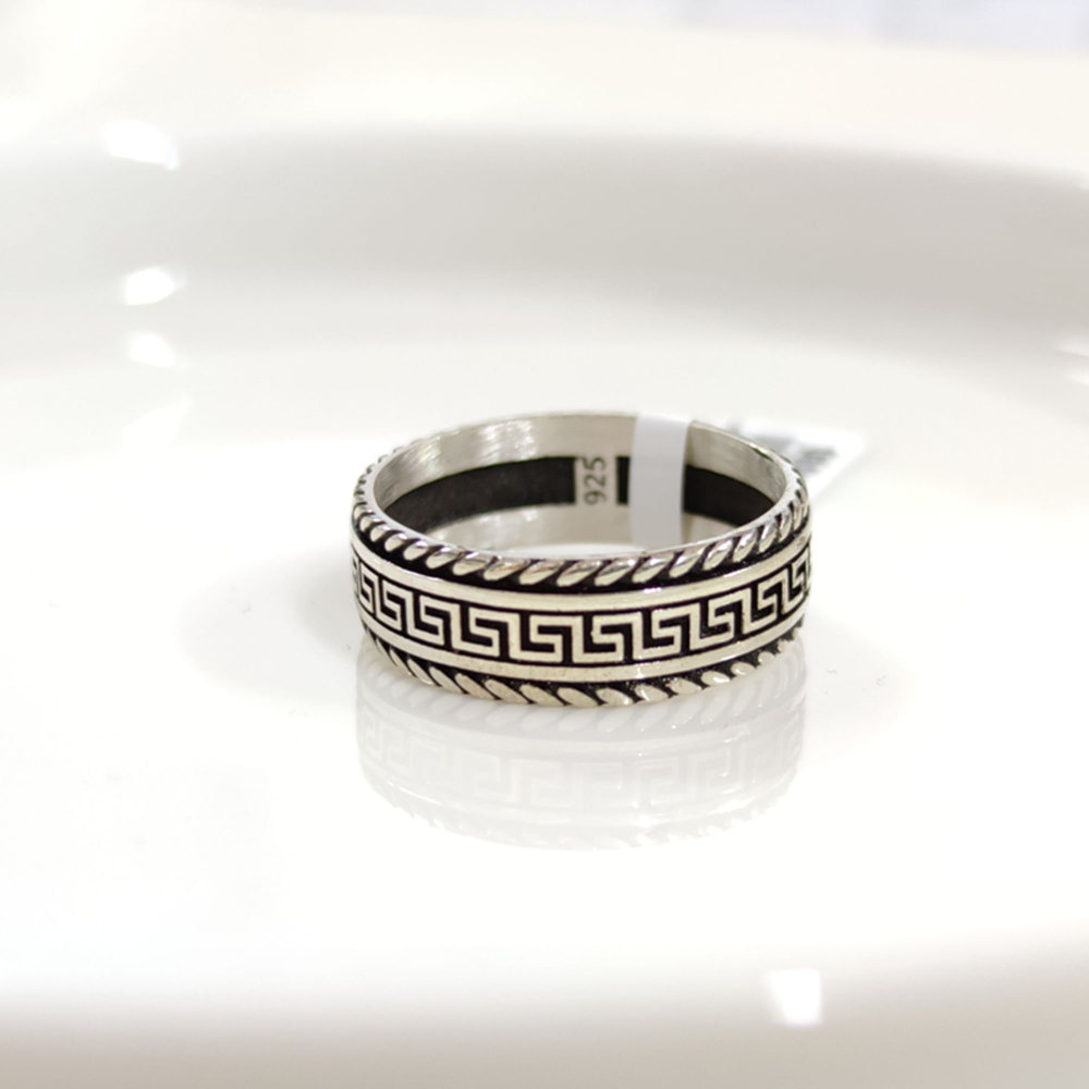 7,40 MM GÜMÜŞ DESENLİ OKSİTLİ ALYANS YÜZÜK - 22