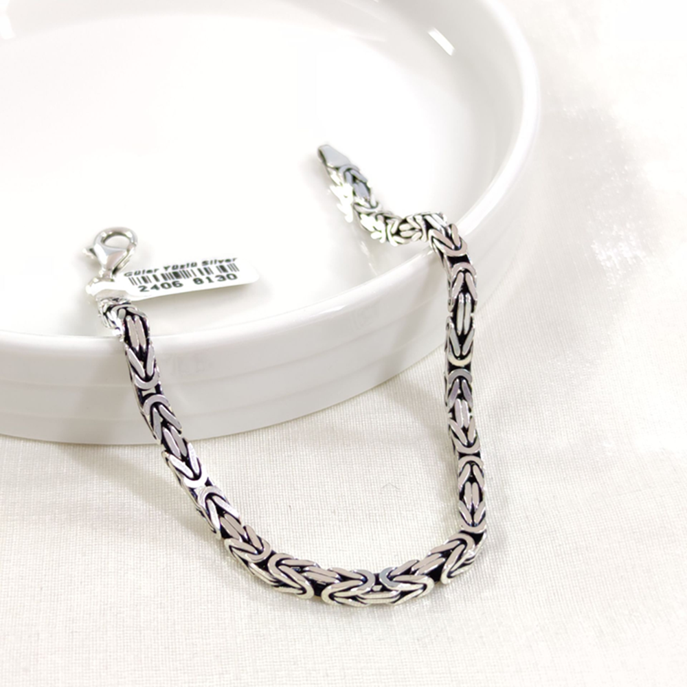 3,80 MM GÜMÜŞ KARE KRAL ZİNCİR BİLEKLİK 22 CM