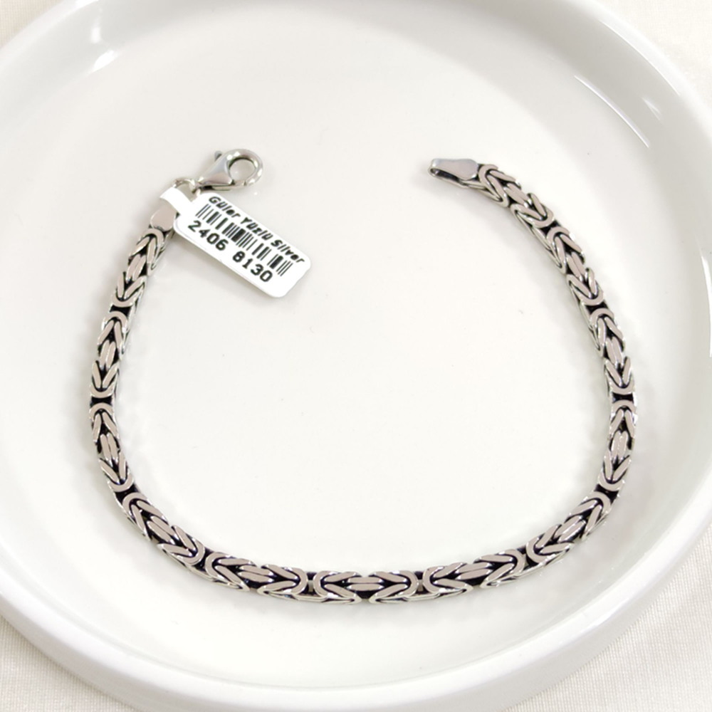 3,80 MM GÜMÜŞ KARE KRAL ZİNCİR BİLEKLİK 22 CM