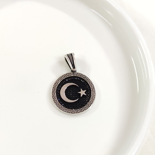 YUVARLAK AY YILDIZ GÜMÜŞ KOLYE UCU 2,5 CM