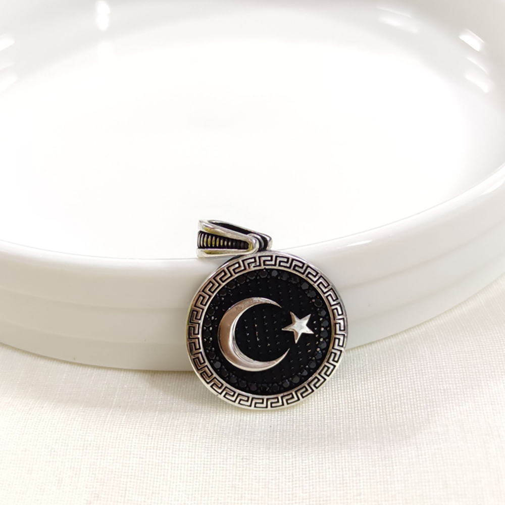 YUVARLAK AY YILDIZ GÜMÜŞ KOLYE UCU 2,5 CM