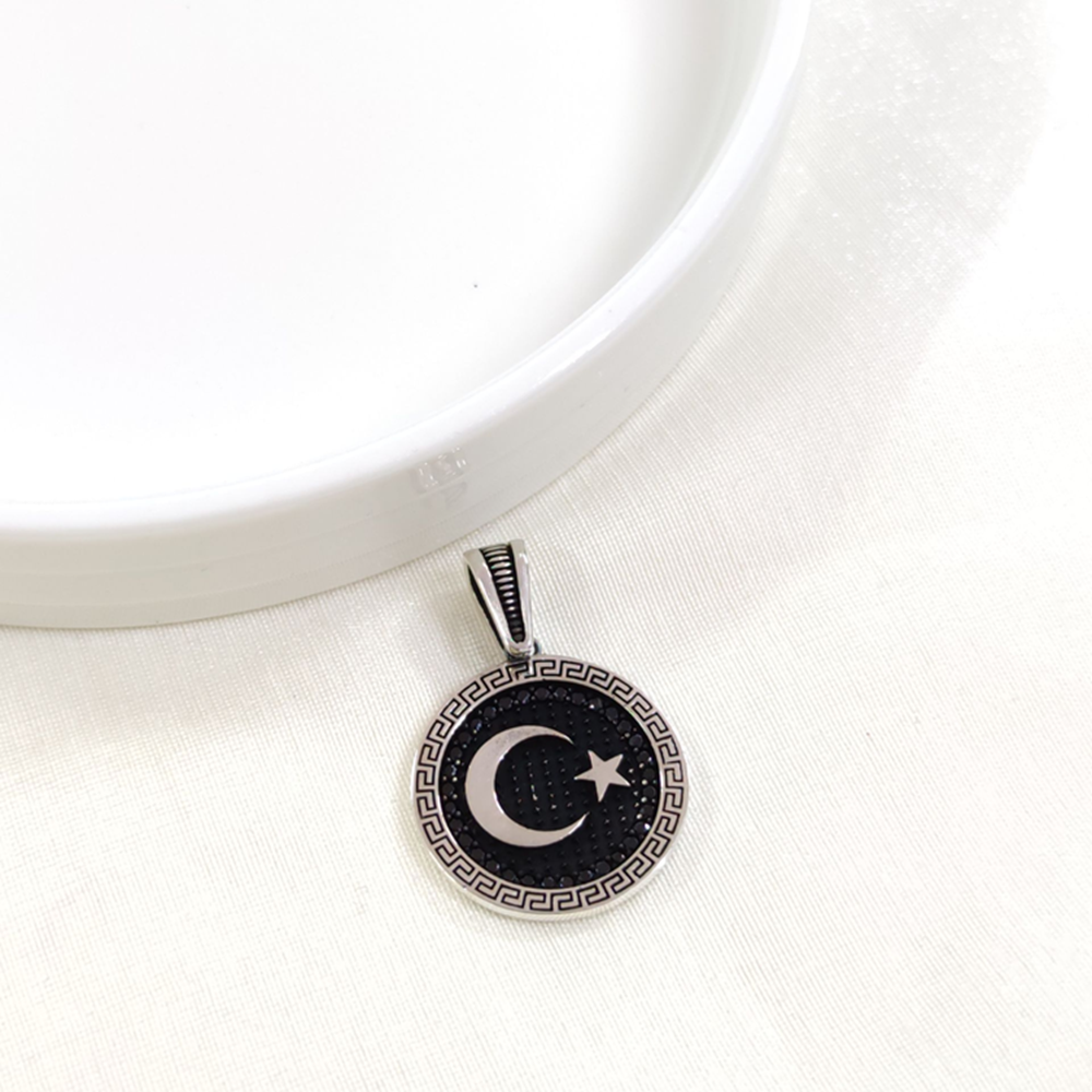 YUVARLAK AY YILDIZ GÜMÜŞ KOLYE UCU 2,5 CM