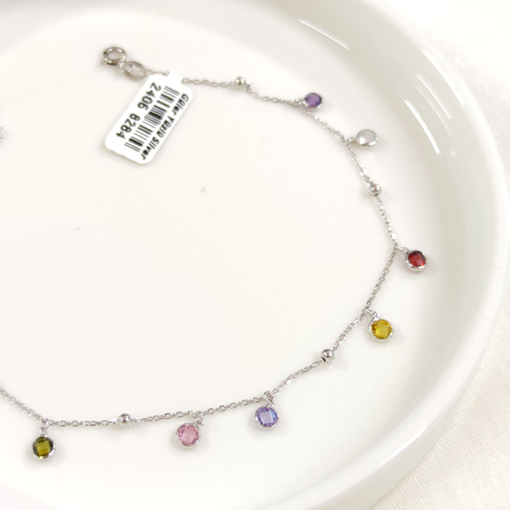 RENKLİ SOFT TAŞLI SALLANTILI GÜMÜŞ HALHAL