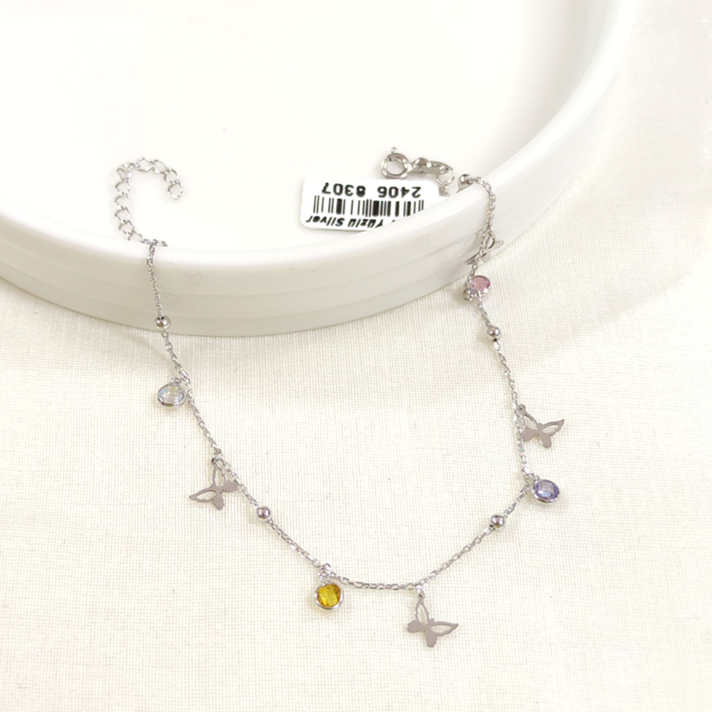 RENKLİ TAŞLI KELEBEK SALLANTILI GÜMÜŞ HALHAL