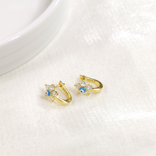 İTHAL TURKUAZ MİNELİ ÇİÇEK GÜMÜŞ HALKA ÇOCUK KÜPE