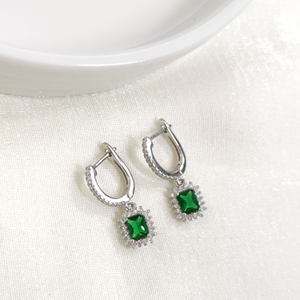 İTHAL ZÜMRÜT ZİRKON TAŞLI BAGET GÜMÜŞ HALKA KÜPE