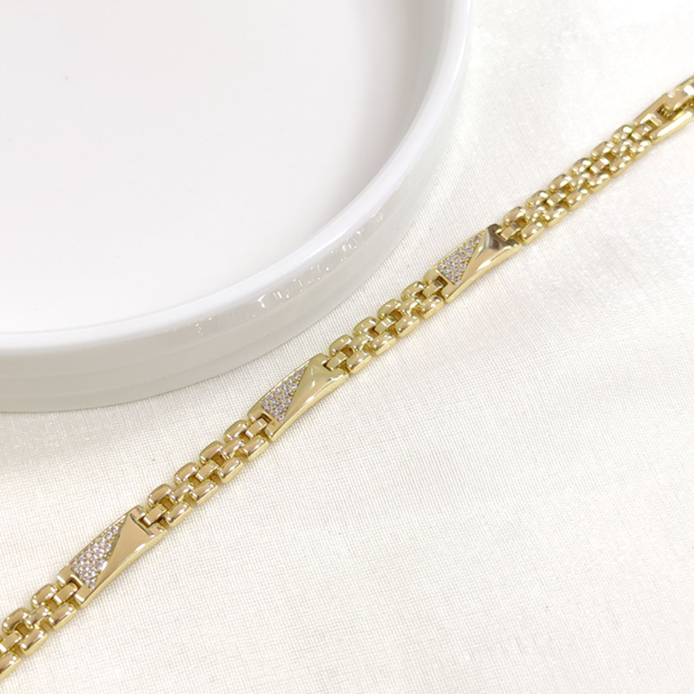 XUPING TAŞ DETAYLI PLAKA KORDON BİLEKLİK GOLD 17+2 CM