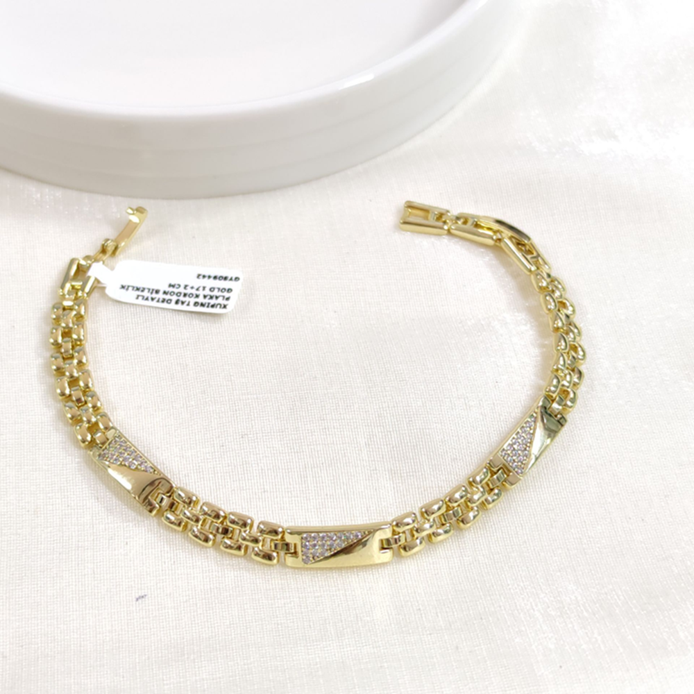 XUPING TAŞ DETAYLI PLAKA KORDON BİLEKLİK GOLD 17+2 CM