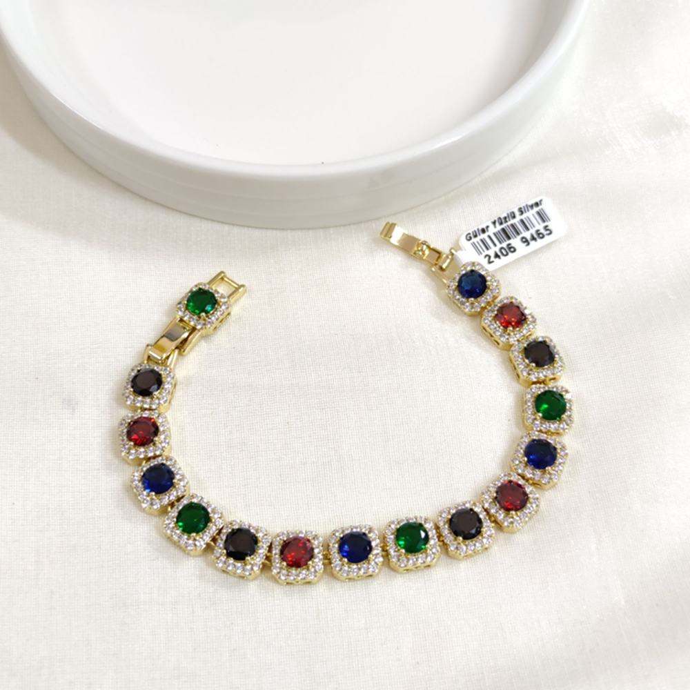 XUPING RENKLİ 1 CM KARE TAŞLI BİLEKLİK GOLD 16+2 CM
