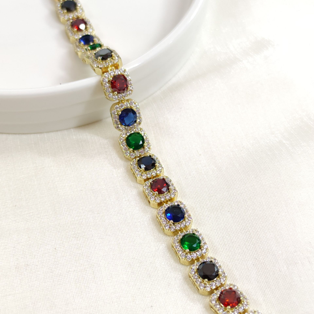 XUPING RENKLİ 1 CM KARE TAŞLI BİLEKLİK GOLD 16+2 CM