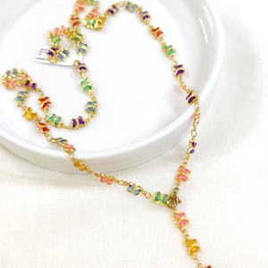 ÇELİK RENKLİ KELEBEK Y KOLYE ZİNCİR GOLD 70 CM