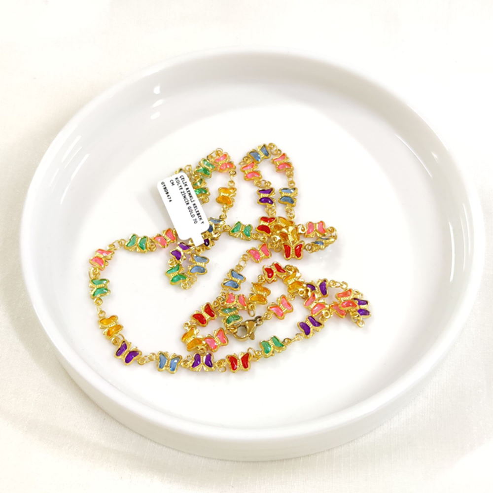 ÇELİK RENKLİ KELEBEK Y KOLYE ZİNCİR GOLD 70 CM