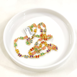 ÇELİK RENKLİ KELEBEK Y KOLYE ZİNCİR GOLD 70 CM