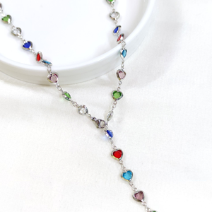 ÇELİK RENKLİ KALP Y KOLYE ZİNCİR GOLD 70 CM