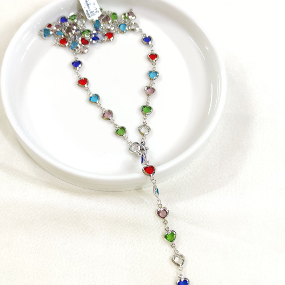 ÇELİK RENKLİ KALP Y KOLYE ZİNCİR GOLD 70 CM