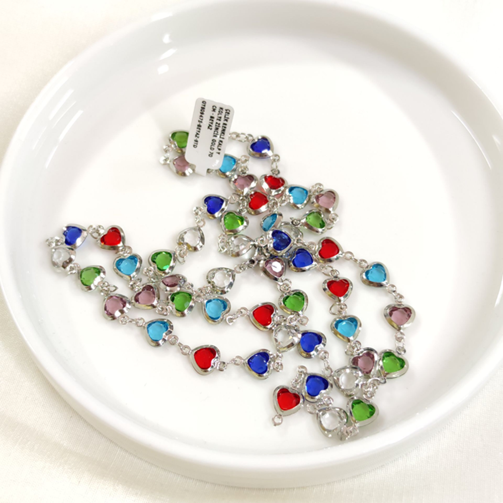 ÇELİK RENKLİ KALP Y KOLYE ZİNCİR GOLD 70 CM