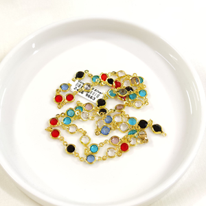 ÇELİK RENKLİ YUVARLAK TAŞLI Y KOLYE ZİNCİR GOLD 70 CM