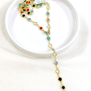 ÇELİK RENKLİ YUVARLAK TAŞLI Y KOLYE ZİNCİR GOLD 70 CM