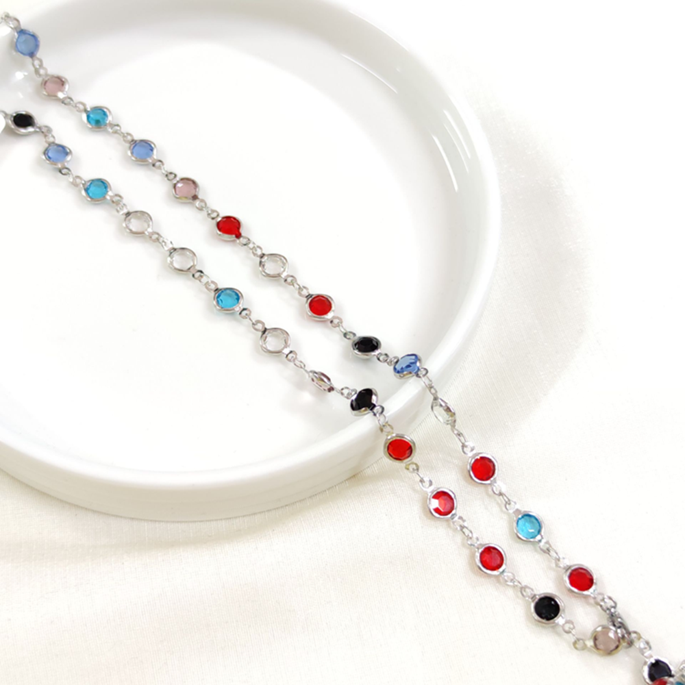 ÇELİK RENKLİ YUVARLAK TAŞLI Y KOLYE ZİNCİR GOLD 70 CM