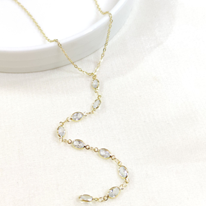 ÇELİK OVAL TAŞLI Y KOLYE ZİNCİR GOLD 40+5 CM