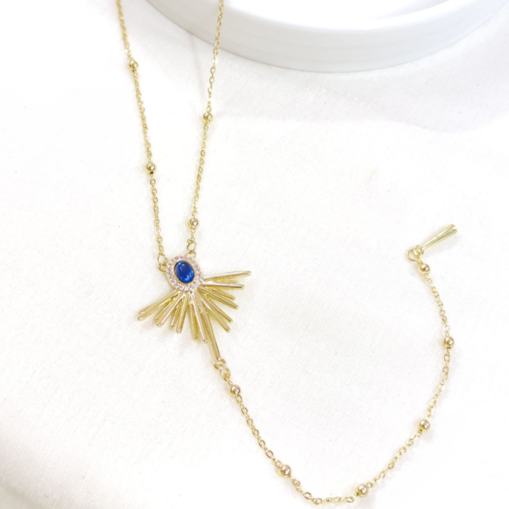 ÇELİK MAVİ GÜNEŞ Y KOLYE GOLD 40+5 CM