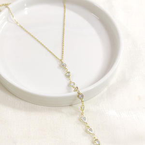 ÇELİK KALP TAŞLI Y KOLYE ZİNCİR GOLD 40+5 CM