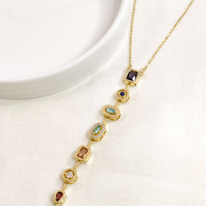 ÇELİK ASİMETRİK TAŞLI Y KOLYE ZİNCİR GOLD 40+5 CM