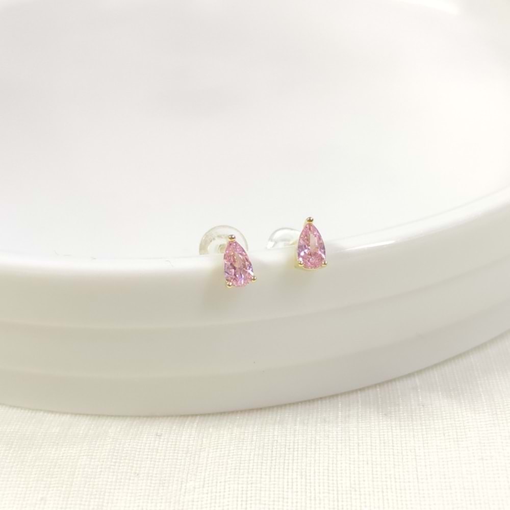 İTHAL 5 MM SOFT PEMBE DAMLA TAŞ GÜMÜŞ ÇİVİ KÜPE