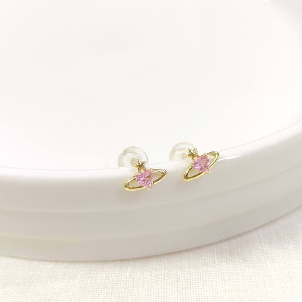 İTHAL 8 MM GEZEGEN PEMBE KALP GÜMÜŞ ÇİVİ KÜPE