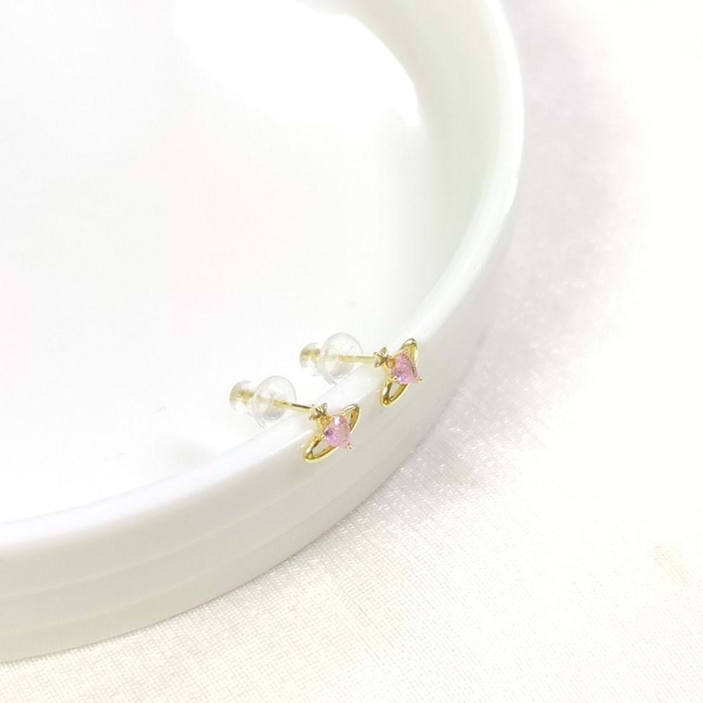 İTHAL 8 MM GEZEGEN PEMBE KALP GÜMÜŞ ÇİVİ KÜPE