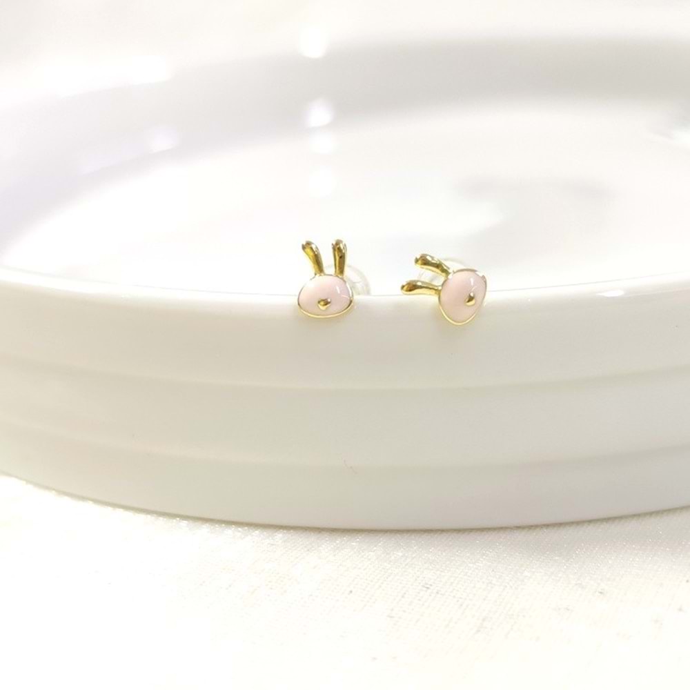 İTHAL 5 MM PEMBE MİNELİ TAVŞAN GÜMÜŞ ÇİVİ KÜPE