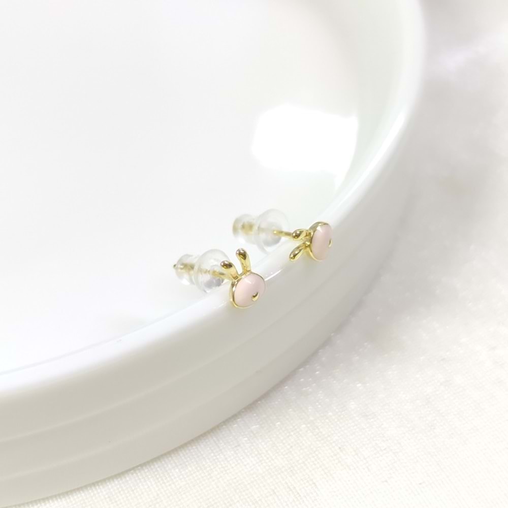 İTHAL 5 MM PEMBE MİNELİ TAVŞAN GÜMÜŞ ÇİVİ KÜPE