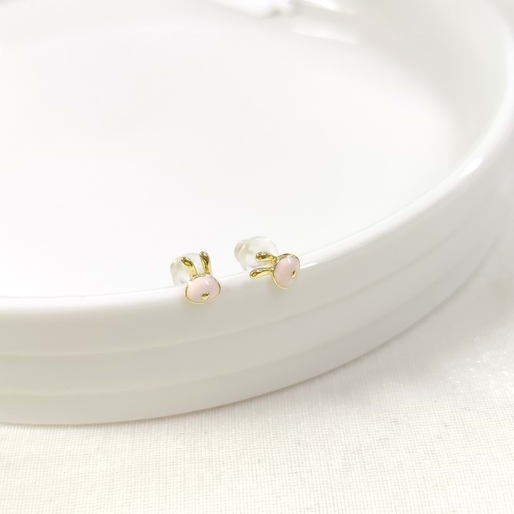 İTHAL 5 MM PEMBE MİNELİ TAVŞAN GÜMÜŞ ÇİVİ KÜPE