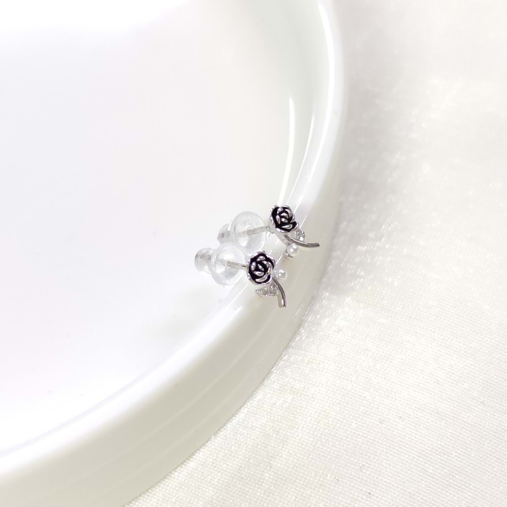 İTHAL 8 MM OKSİTLİ GÜL GÜMÜŞ ÇİVİ KÜPE