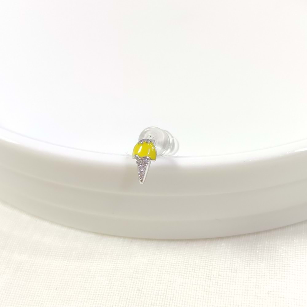 İTHAL 8 MM SARI DONDURMA TEKLİ GÜMÜŞ ÇİVİ KÜPE