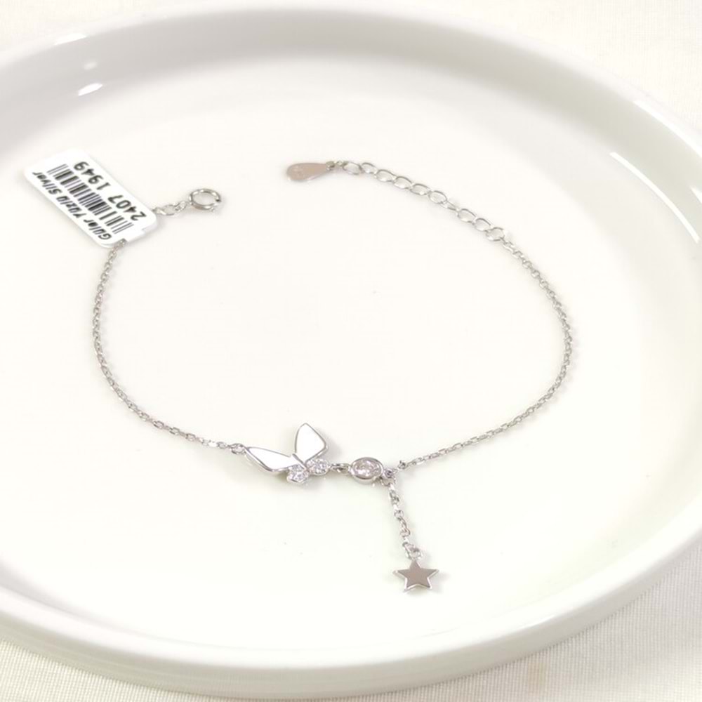 İTHAL BEYAZ MİNELİ KELEBEK GÜMÜŞ BİLEKLİK