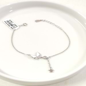 İTHAL BEYAZ MİNELİ KELEBEK GÜMÜŞ BİLEKLİK