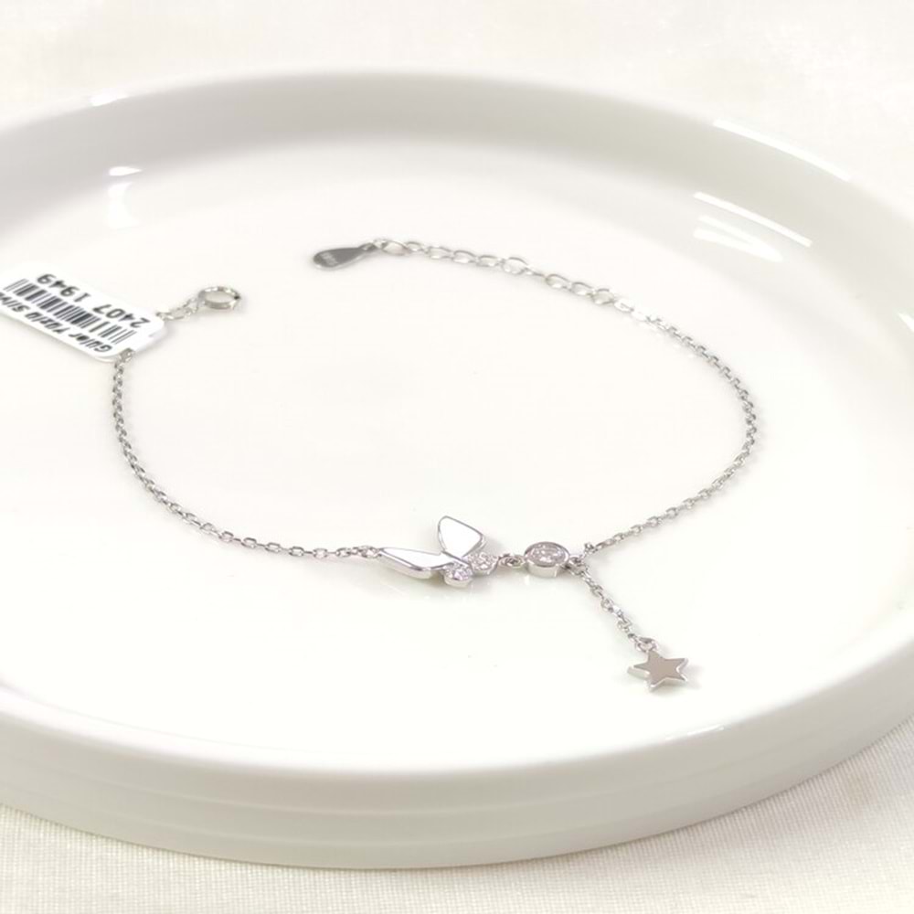 İTHAL BEYAZ MİNELİ KELEBEK GÜMÜŞ BİLEKLİK