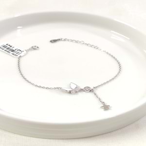 İTHAL BEYAZ MİNELİ KELEBEK GÜMÜŞ BİLEKLİK