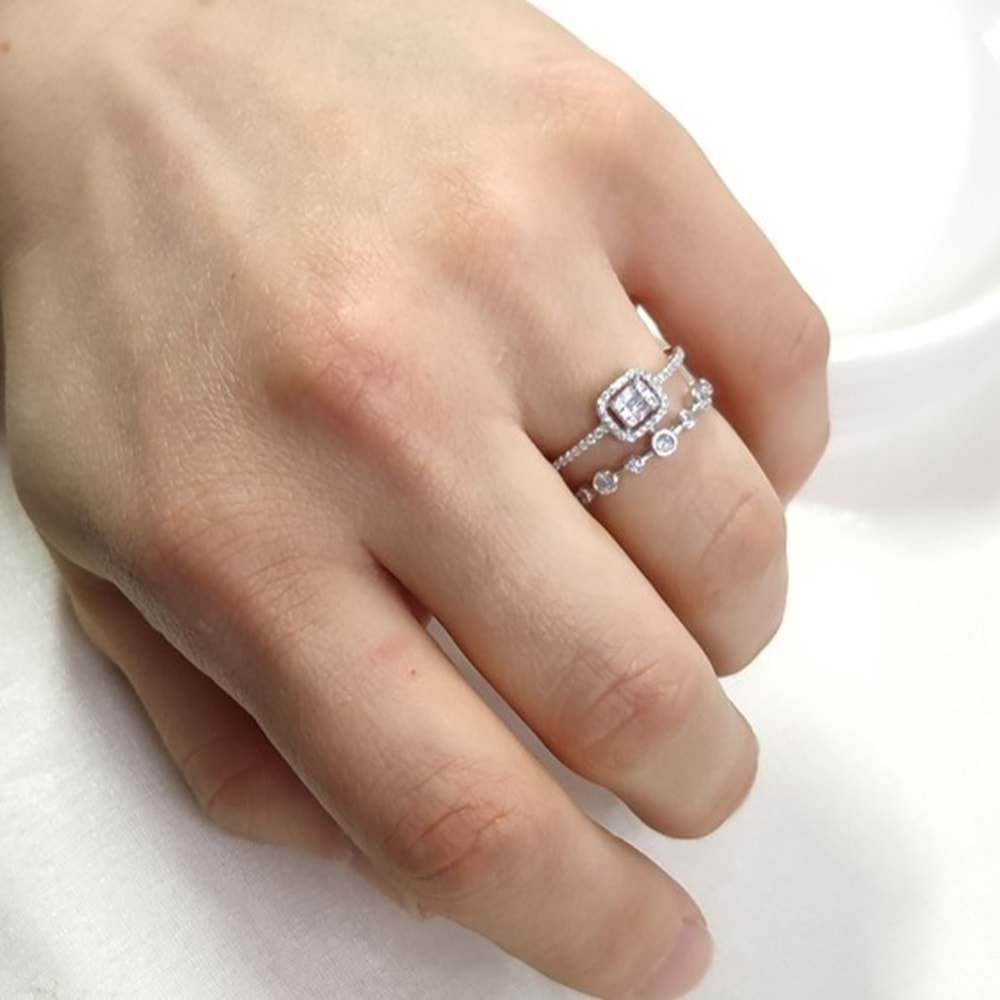 İTHAL BAGET TAŞLI İKİLİ GÜMÜŞ YÜZÜK