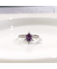 MOR OVAL TAŞLI ÇİÇEK LOTUS TEK TAŞ GÜMÜŞ YÜZÜK