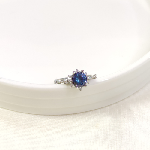 BLUE TOPAZ TAŞLI ÇİÇEK LOTUS TEK TAŞ GÜMÜŞ YÜZÜK - 17