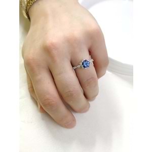 BLUE TOPAZ TAŞLI ÇİÇEK LOTUS TEK TAŞ GÜMÜŞ YÜZÜK - 17