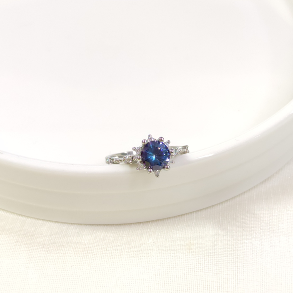 BLUE TOPAZ TAŞLI ÇİÇEK LOTUS TEK TAŞ GÜMÜŞ YÜZÜK