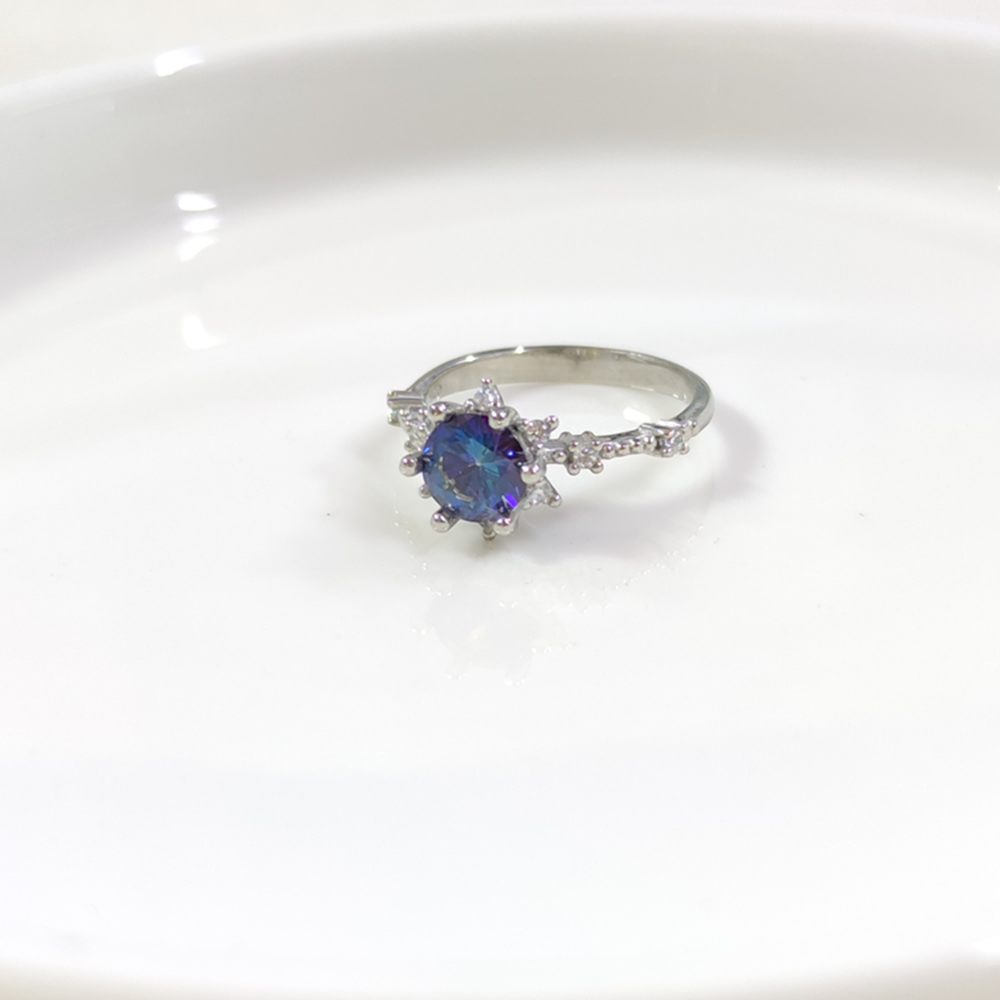 BLUE TOPAZ TAŞLI ÇİÇEK LOTUS TEK TAŞ GÜMÜŞ YÜZÜK