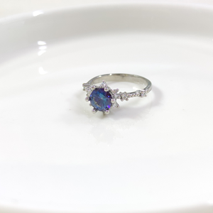 BLUE TOPAZ TAŞLI ÇİÇEK LOTUS TEK TAŞ GÜMÜŞ YÜZÜK