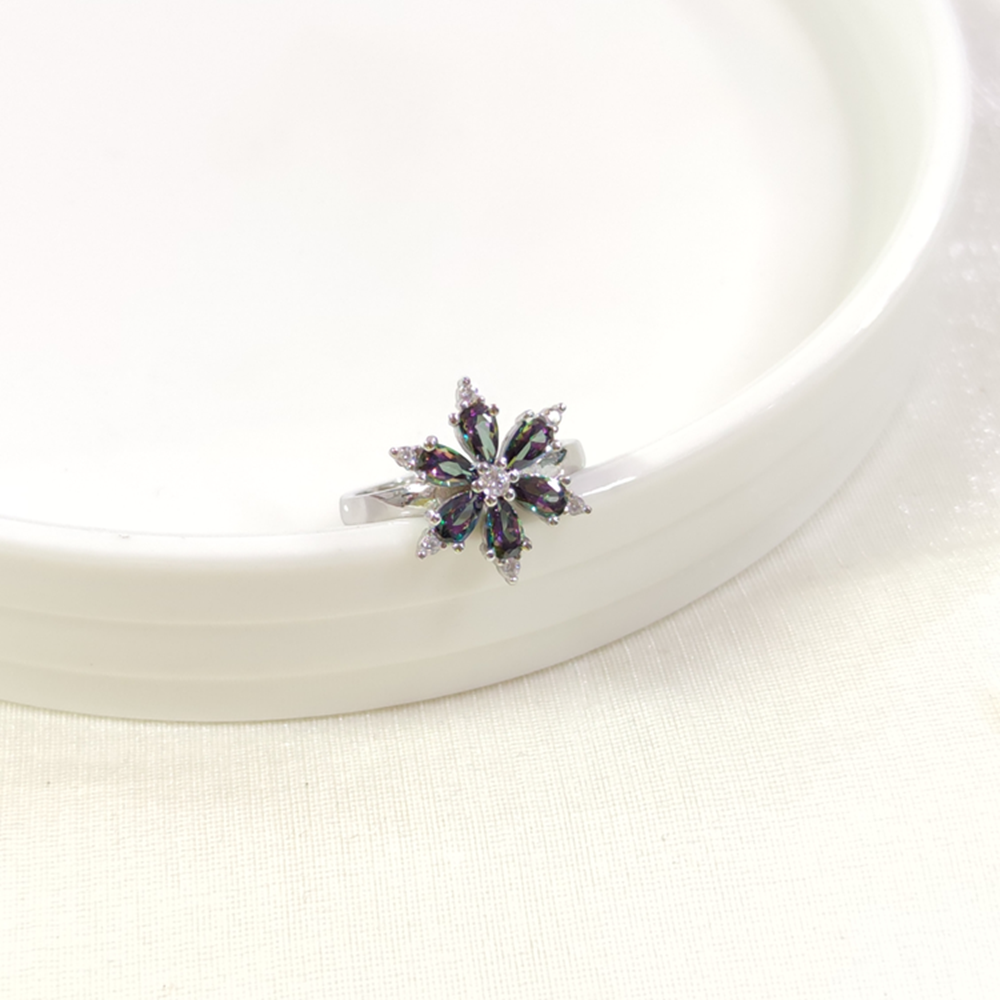 MİSTİK TOPAZ ÇİÇEK LOTUS GÜMÜŞ YÜZÜK AYARLANABİLİR