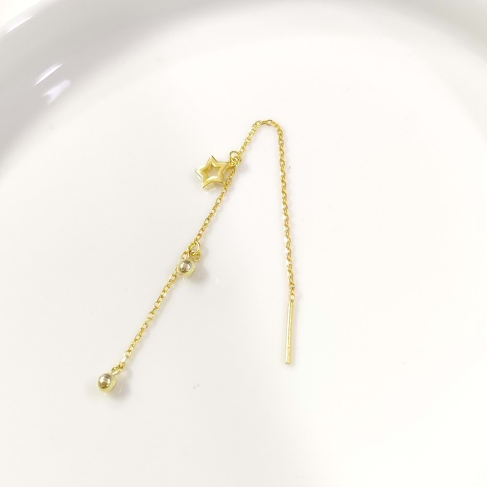 YILDIZ TOP ZİNCİR JAPON TEKLİ GÜMÜŞ KÜPE - ALTIN SARI